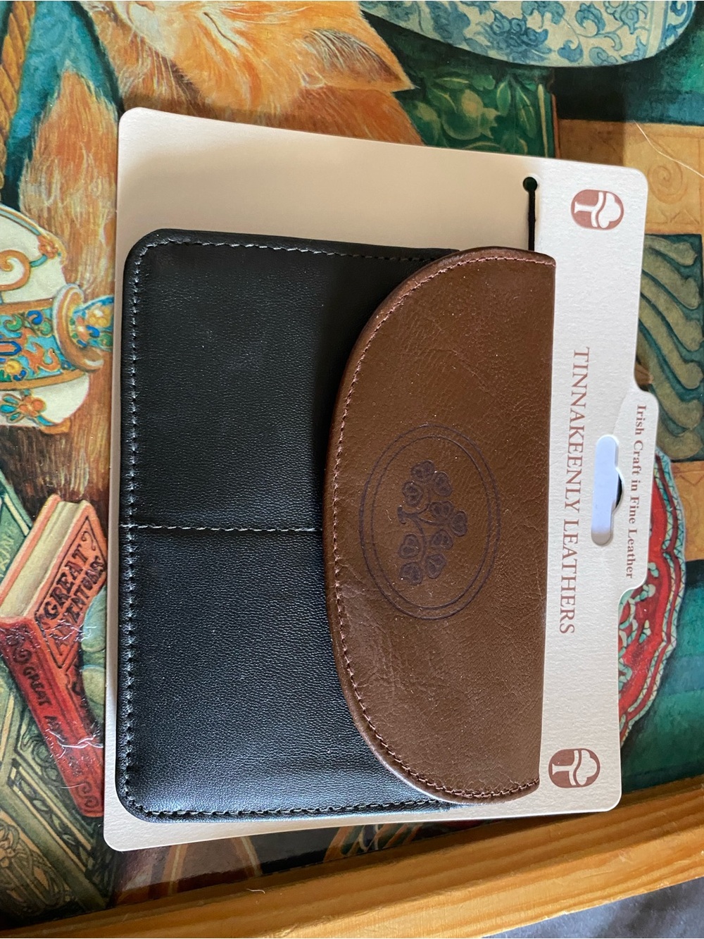 Men's Two-Tone Brown & Black Leather Card & Key Holder